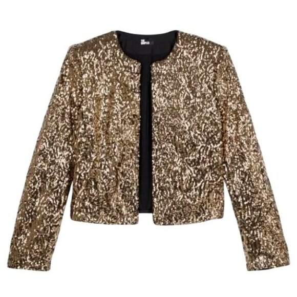 Kooples Womens Sequin Embroidered Jacket Size Small Long Sleeves Black & Gold - Picture 1 of 11